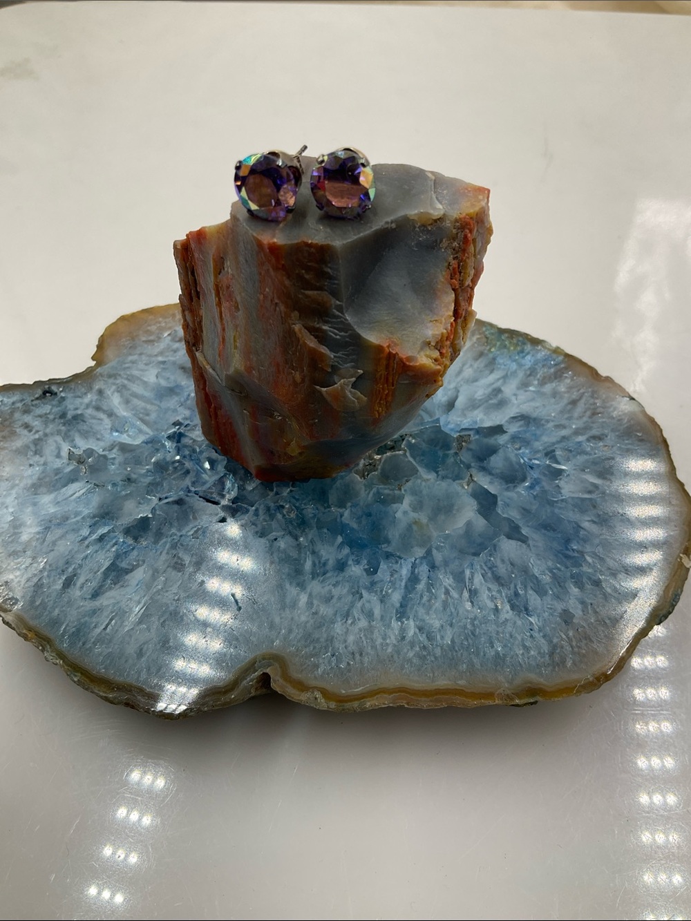 Sterling Silver Mystic Topaz Post Earrings Iridescent Purple Color(Non-Magnetic) - Picture 6 of 7